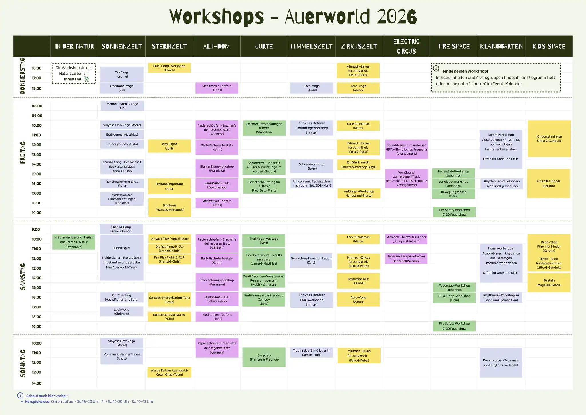 Timetable Workshops 2026 Timetable Workshops 2026